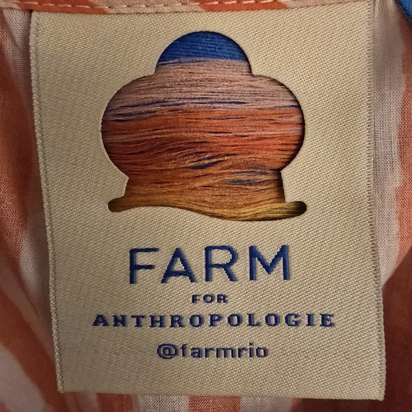 FARM RIO + ANTHRO Tie Strap Mini Nap Dress Cotton Orange Striped Boho Resort - Picture 9 of 12